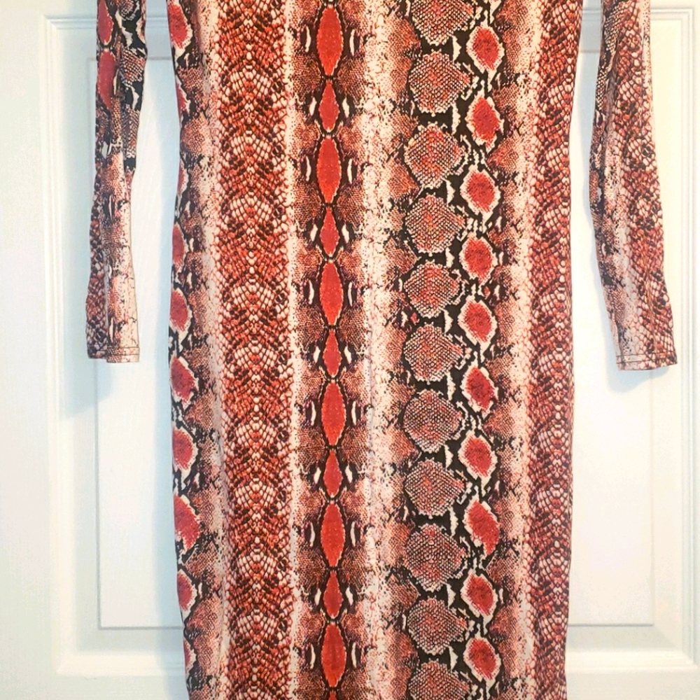Snake print long sleeve midi dress
